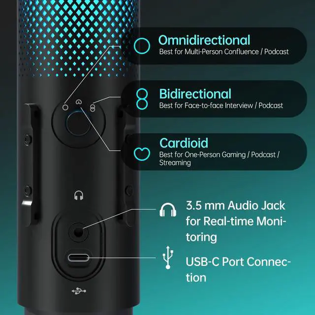 Alt view image 5 of 5 - JARO USB Multi-Polar Pattern Condenser Microphone with Mute Noise Cancelation RGB for Podcasting Gaming Streaming YouTube Zoom AMSR Singing Recording [Compatible with PC Laptop Mac PS4/5], J101-CS