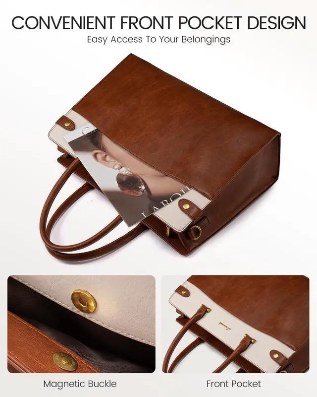Alt view image 2 of 5 - LOVEVOOK 17 Inch Laptop Tote Bag For Women Teacher Work Bag, Vintage Waterproof Leather Computer Bags For Laptops For Women, Laptop Purse Business Professional Briefcase Office Large Shoulder Handbag
