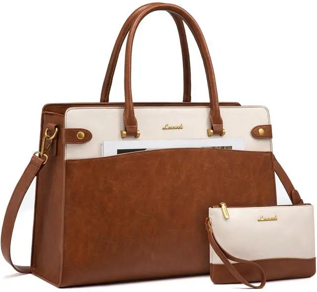 Main image of LOVEVOOK 17 Inch Laptop Tote Bag For Women Teacher Work Bag, Vintage Waterproof Leather Computer Bags For Laptops For Women, Laptop Purse Business Professional Briefcase Office Large Shoulder Handbag