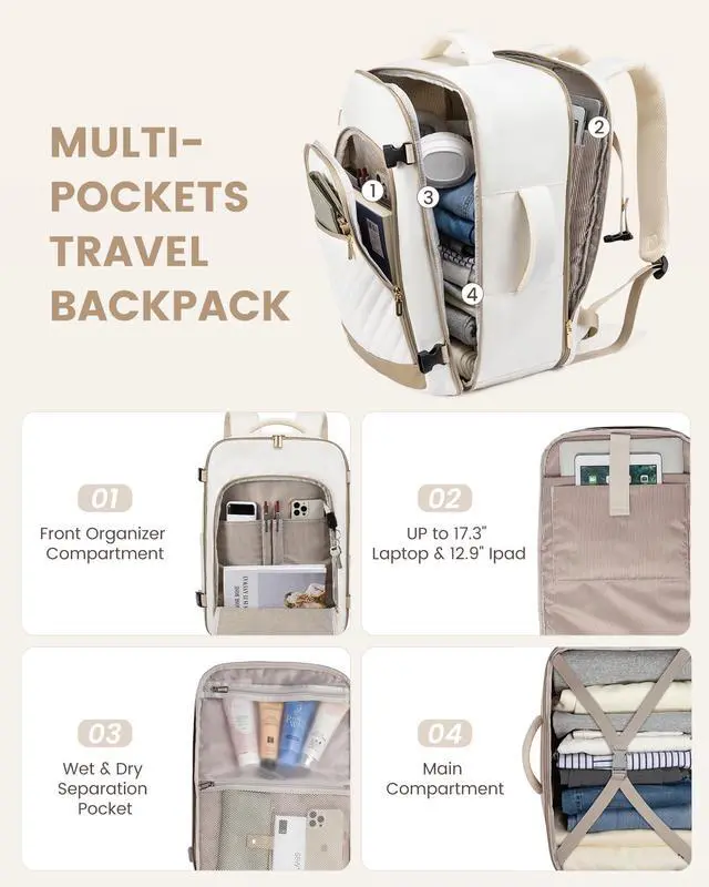 Alt view image 4 of 5 - LOVEVOOK Travel Backpack For Women,40L Carry On Backpack Flight Approved,TSA Personal Item Travel Bag Fits 17 Inch Laptop,Business Weekender Overnight Daypack with 3 Packing Cubes