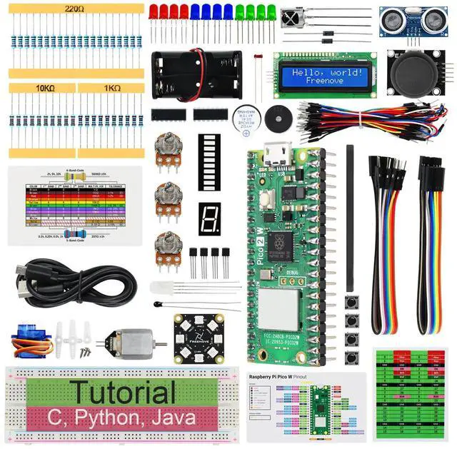 Main image of Freenove Super Starter Kit for Raspberry Pi Pico 2 W (Included), Dual Arm Cortex-M33 and Dual Hazard3 RISC-V Microcontroller, 588-Page Detailed Tutorial, 177 Items, 94 Projects, Python C Java Code