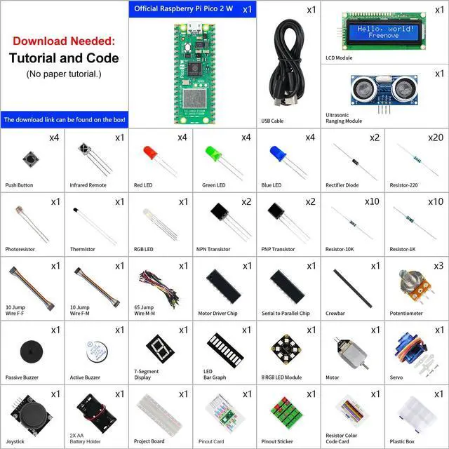 Alt view image 2 of 5 - Freenove Super Starter Kit for Raspberry Pi Pico 2 W (Included), Dual Arm Cortex-M33 and Dual Hazard3 RISC-V Microcontroller, 588-Page Detailed Tutorial, 177 Items, 94 Projects, Python C Java Code