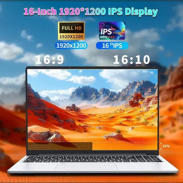 Alt view image 2 of 5 - KeeUiU 16 Inch Gaming Laptop, Celeron N100 (up to 3.4GHZ) Laptop, 16GB 1TB SSD, Full HD 1920x1200 Display, WiFi Bluetooth 5.0, Fingerprint unlocking Backlit keyboard Notebook Computer