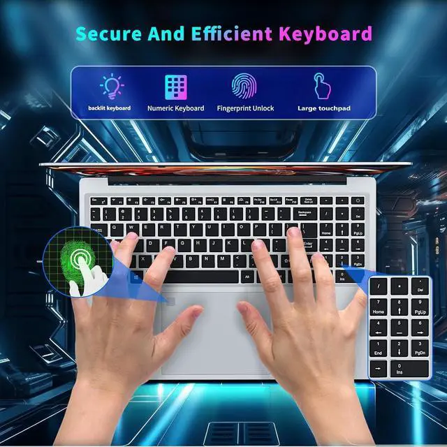 Alt view image 4 of 5 - KeeUiU 16 Inch Gaming Laptop, Celeron N100 (up to 3.4GHZ) Laptop, 16GB 1TB SSD, Full HD 1920x1200 Display, WiFi Bluetooth 5.0, Fingerprint unlocking Backlit keyboard Notebook Computer