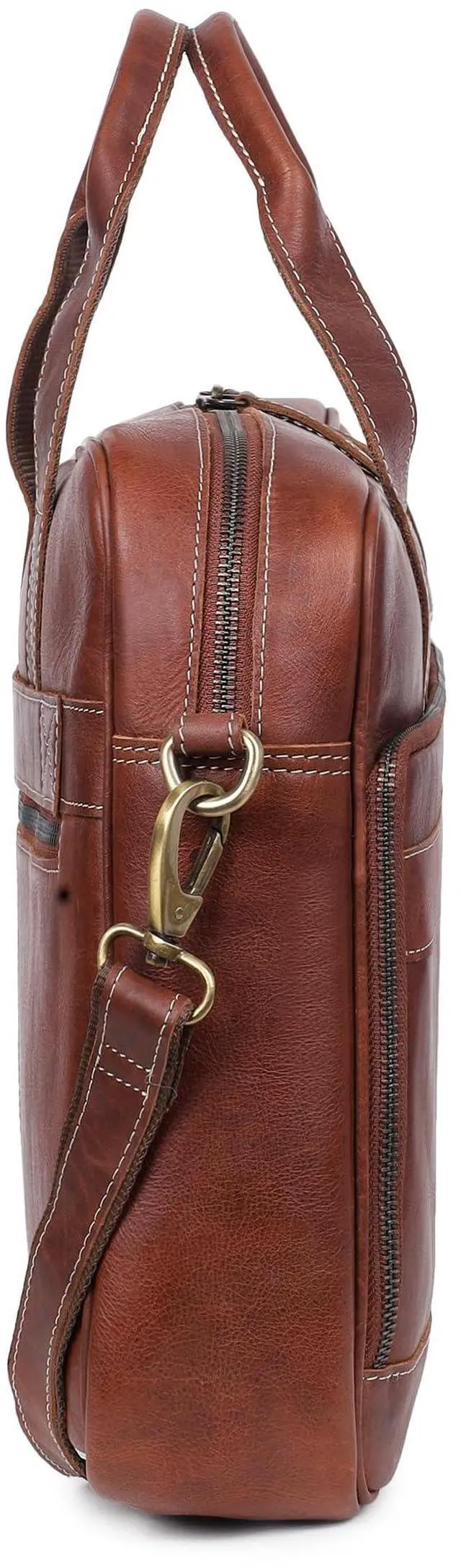 Alt view image 3 of 5 - TRISKY Leather Laptop Bag for Men Briefcase Satchel and Women for Office Work, College, Gifting, Travel with Mens Shoulder Bags Crossbody Strap Mens Messenger Bag 16 inch - Tan