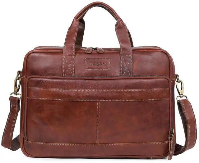 Alt view image 4 of 5 - TRISKY Leather Laptop Bag for Men Briefcase Satchel and Women for Office Work, College, Gifting, Travel with Mens Shoulder Bags Crossbody Strap Mens Messenger Bag 16 inch - Tan