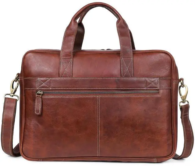 Alt view image 5 of 5 - TRISKY Leather Laptop Bag for Men Briefcase Satchel and Women for Office Work, College, Gifting, Travel with Mens Shoulder Bags Crossbody Strap Mens Messenger Bag 16 inch - Tan