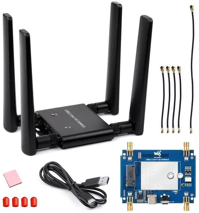 Main image of Waveshare 5G DONGLE Expansion Board ONLY, USB 3.2 Port, Aluminum Alloy Case, Quad Antennas, Onboard M.2 Key B Interface, Does NOT Include 5G Module