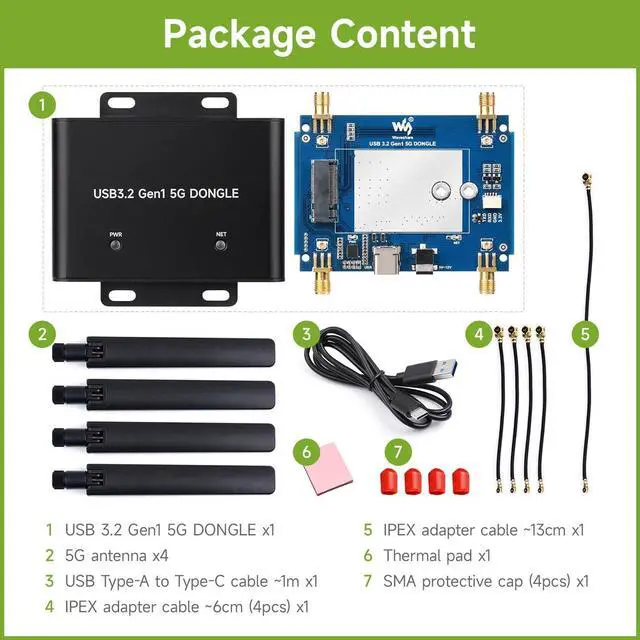Alt view image 2 of 5 - Waveshare 5G DONGLE Expansion Board ONLY, USB 3.2 Port, Aluminum Alloy Case, Quad Antennas, Onboard M.2 Key B Interface, Does NOT Include 5G Module