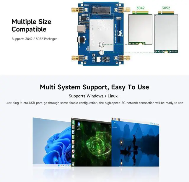 Alt view image 5 of 5 - Waveshare 5G DONGLE Expansion Board ONLY, USB 3.2 Port, Aluminum Alloy Case, Quad Antennas, Onboard M.2 Key B Interface, Does NOT Include 5G Module