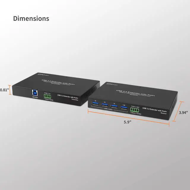 Alt view image 4 of 5 - USB 3.2 Extender via Cat6a/Cat7 330FT 100m, Only One Power Supply Required, 4 Port USB 3.2, RS232 FSYNC USB 3.0 Extender, Keyboard Mouse USB Over Ethernet, Plug and Play, A Pair, New Version