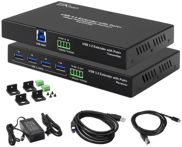Main image of USB 3.2 Extender via Cat6a/Cat7 330FT 100m, Only One Power Supply Required, 4 Port USB 3.2, RS232 FSYNC USB 3.0 Extender, Keyboard Mouse USB Over Ethernet, Plug and Play, A Pair, New Version