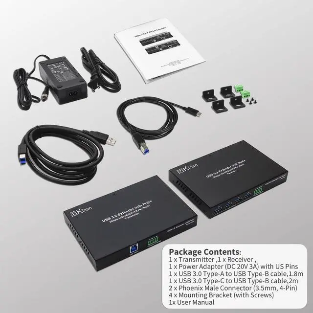 Alt view image 3 of 5 - USB 3.2 Extender via Cat6a/Cat7 330FT 100m, Only One Power Supply Required, 4 Port USB 3.2, RS232 FSYNC USB 3.0 Extender, Keyboard Mouse USB Over Ethernet, Plug and Play, A Pair, New Version