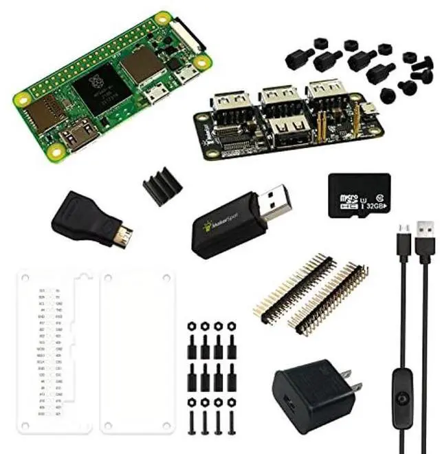 Main image of MakerSpot, Pi Zero 2 W (WiFi/Bluetooth) Complete Starter Kit MakerSpot with 4-Port Stackable USB Hub, Mini HDMI Converter, Acrylic Protectors and 5V2.4A Power Supply