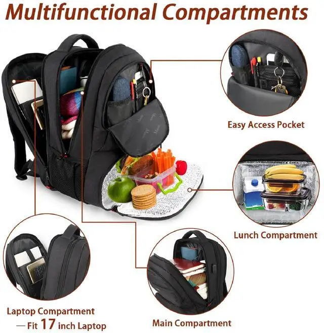 Alt view image 4 of 5 - MATEIN Lunch Backpack, 17 Inch Insulated Cooler Backpack Lunch Box Laptop Backpack Rolling Backpack for Adults with Wheels, 17 Inch Large Wheeled Backpack