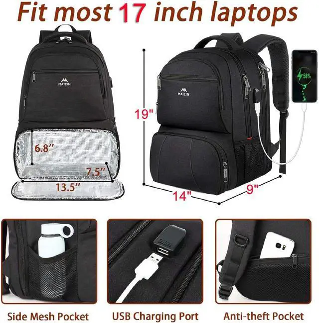 Alt view image 3 of 5 - MATEIN Lunch Backpack, 17 Inch Insulated Cooler Backpack Lunch Box Laptop Backpack Rolling Backpack for Adults with Wheels, 17 Inch Large Wheeled Backpack