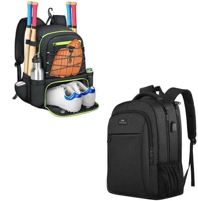 Main image of MATEIN Baseball Bat Bag for 4 Bats with Ball Pocket, 15.6 Inch Travel Laptop Bag Rucksack with USB Charging Port, Large Capacity Softball Bag