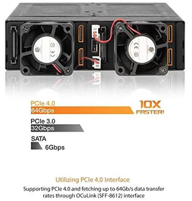 Alt view image 3 of 5 - ICY DOCK 4 Bay M.2 NVMe SSD PCIe 4.0 Mobile Rack Enclosure for External 5.25" Drive Bay (4 x OCuLink SFF-8612 4i) | ToughArmor MB720MK-B V3