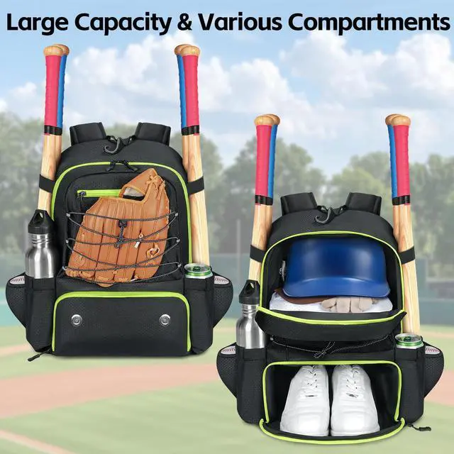 Alt view image 4 of 5 - MATEIN Baseball Bat Bag for 4 Bats with Ball Pocket, 15.6 Inch Travel Laptop Bag Rucksack with USB Charging Port, Large Capacity Softball Bag