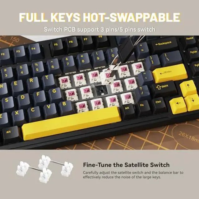 Alt view image 4 of 5 - MAMBASNAKE Attack Shark X98 Wireless Mechanical Keyboard,Gasket Hot Swappable Custom Keyboard,Bluetooth 5.0/2.4G/Wired,Linear Blueberry Switches, PBT Keycaps RGB Backlit with Coiled Cable-Black