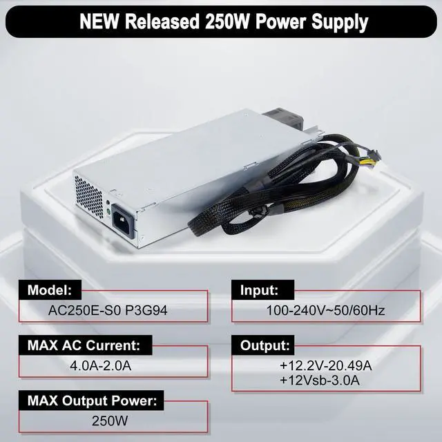 Alt view image 5 of 5 - LXun Upgraded AC250E-S0 P3G94 250W Power Supply FSE024-241G Compatible with Dell PowerEdge R240 Power Supply Connector:8pin X2 + 4 pin + 2 pin
