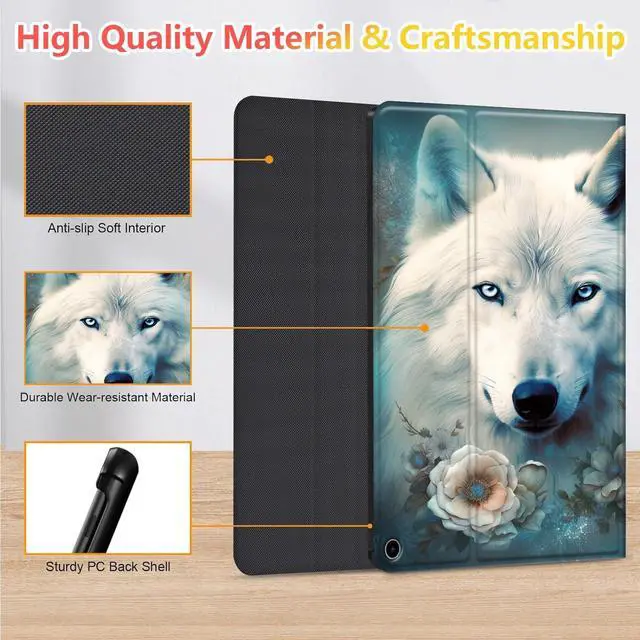 Alt view image 5 of 5 - JANENFNA Fire HD 10 2023 Tablet Case with Keyboard, Detachable Wireless Bluetooth Keyboard Case for Kindle Fire HD 10 & 10 Plus Tablet (13/11th Gen, 2023/2021 Release), White Wolf