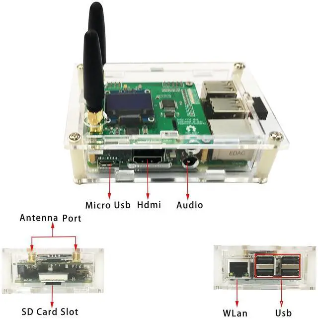 Alt view image 2 of 4 - Yyiikee Duplex DMR D-Star YSF Hotspot Ethernet WiFi Voice Modem Support UHF VHF Fusion Antenna Raspbery P Model 2B Two Colors OLED 2 TimeSlots