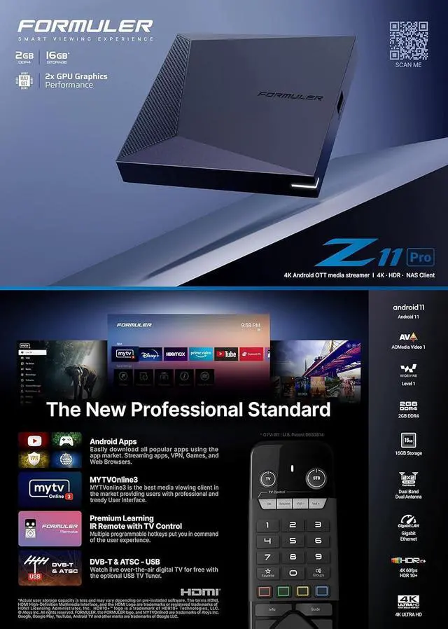 Alt view image 2 of 5 - Formuler Z11 Pro 4K Android 11 Dual Band 5G Gigabit LAN 2GB Ram 16GB Storage with Premium IR1 Remote Control