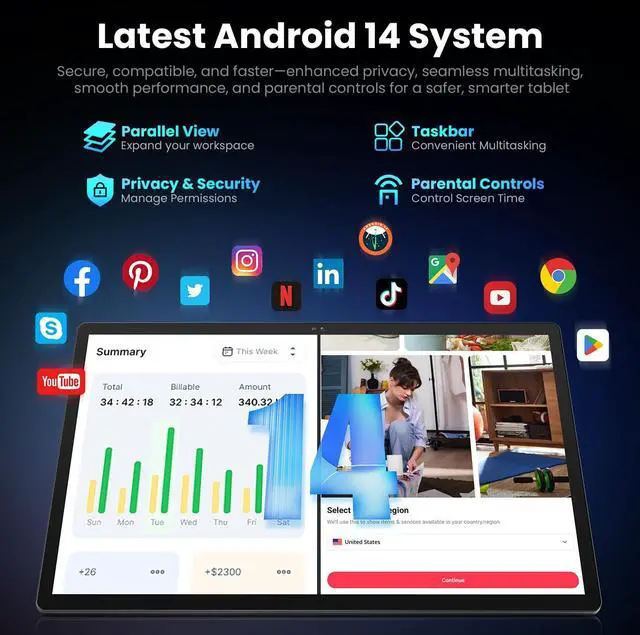 Alt view image 5 of 5 - MESWAO 15.6 inch Large Screen Android 14 Tablet Pro, Big Screen with 1080P FHD, 6GB RAM+128GB ROM+1TB Expand, 30W PD Fast Charger with 12000mAh 12+Hours Long Battery Life, WiFi 5, 32MP Camera, 2024