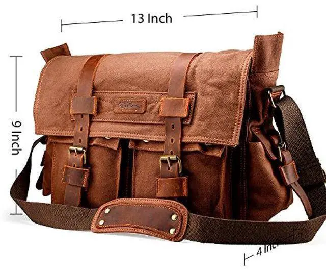 Alt view image 2 of 5 - Gearonic TM Vintage Canvas Leather Messenger Bag for 17 Inch Laptop, Coffee