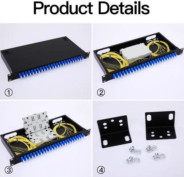Alt view image 3 of 5 - 24 Duplex 48 Port LC-OS1 Rack Mount Enclosure Box Fiber SingleMode LC-UPC Kit Fits 19" Racks Cabinet (Include 2Pcs Splice Trays 48 Strand Pigtail 1M Cables Spool+24 Core LGX Loaded Patch Panel