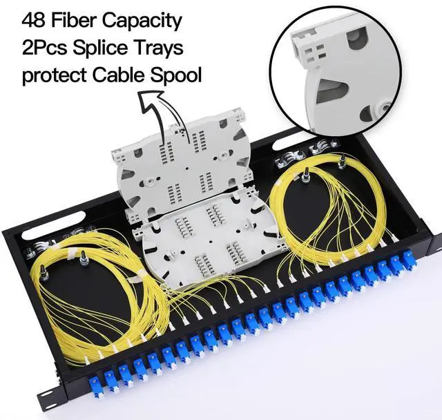 Alt view image 5 of 5 - 24 Duplex 48 Port LC-OS1 Rack Mount Enclosure Box Fiber SingleMode LC-UPC Kit Fits 19" Racks Cabinet (Include 2Pcs Splice Trays 48 Strand Pigtail 1M Cables Spool+24 Core LGX Loaded Patch Panel