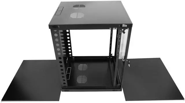 Alt view image 3 of 5 - 12U Server Cabinet Wall Mount Rack Enclosure with Caster Wheels 2 Server Fans Locking Glass Door Removable Side Panels 19" Network Cabinet 15-18.5" Installation Depth Heavy-Duty Frame (27INCH, 12U)