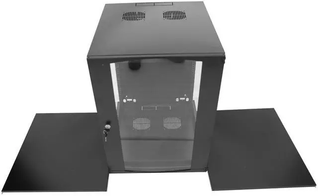 Alt view image 4 of 5 - 12U Server Cabinet Wall Mount Rack Enclosure with Caster Wheels 2 Server Fans Locking Glass Door Removable Side Panels 19" Network Cabinet 15-18.5" Installation Depth Heavy-Duty Frame (27INCH, 12U)