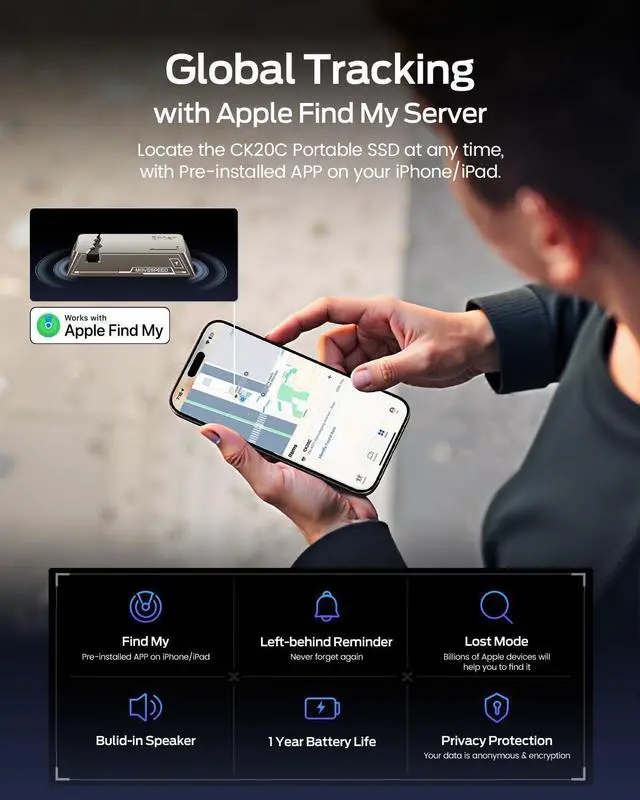 Alt view image 2 of 5 - MOVE SPEED 512GB Portable SSD with Apple Find My Tracking & Magnetic Suction -- 2060MB/s Read, iPhone 15/16/PC Compatible, Zinc Alloy Ultra-Light Design