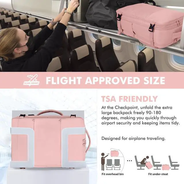 Alt view image 5 of 5 - Mountain Land Carry On Travel Backpack Expandable 40L Personal Item Bag for Airplanes Women Weekender Laptop Bag Luggage Backpack with USB Charging Port (Pink)
