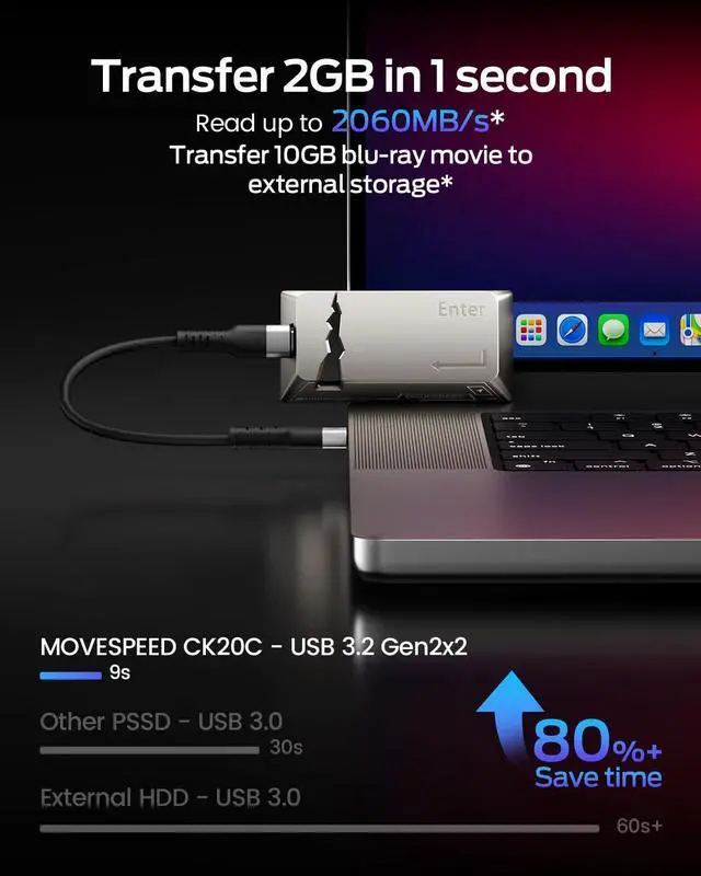 Alt view image 5 of 5 - MOVE SPEED 512GB Portable SSD with Apple Find My Tracking & Magnetic Suction -- 2060MB/s Read, iPhone 15/16/PC Compatible, Zinc Alloy Ultra-Light Design