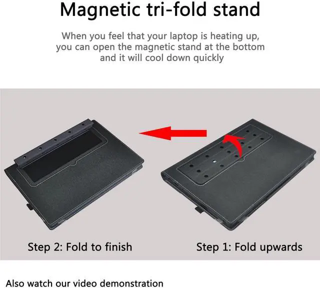 Alt view image 3 of 5 - Cover Case for HP Envy x360 2-in-1 Laptop 14-FA 14z-FA & 14-fc 14t-fc &for HP Spectre x360 14-EU 14t-EU,PU Leather Protective Sleeve with Foldable Cooling Bracket (Dark Gray)