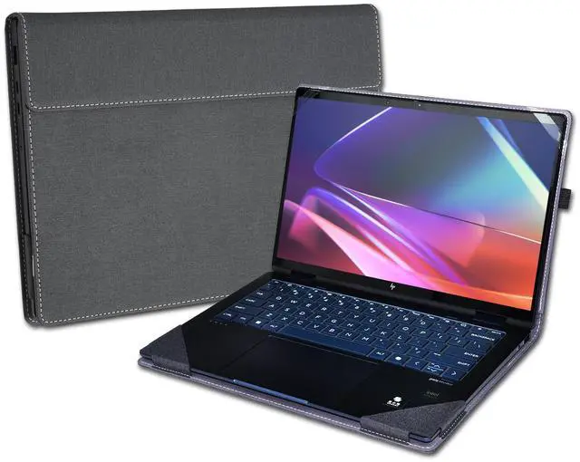 Main image of Cover Case for HP Envy x360 2-in-1 Laptop 14-FA 14z-FA & 14-fc 14t-fc &for HP Spectre x360 14-EU 14t-EU,PU Leather Protective Sleeve with Foldable Cooling Bracket (Dark Gray)