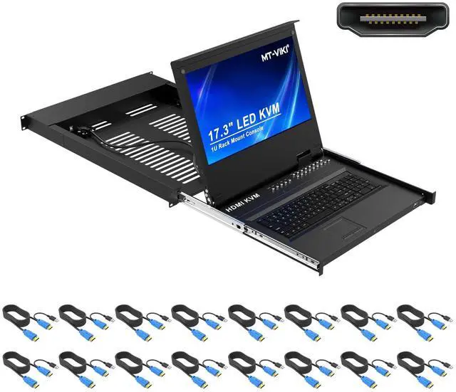 Main image of MT-VIKI(r) Rack Mount KVM HDMI with 17.3'' LCD Monitor, 1080P Support OSD/Hotkey, Included 16 KVM Cables+Keyboard + Touchpad, Fit 1U 19'' Rack