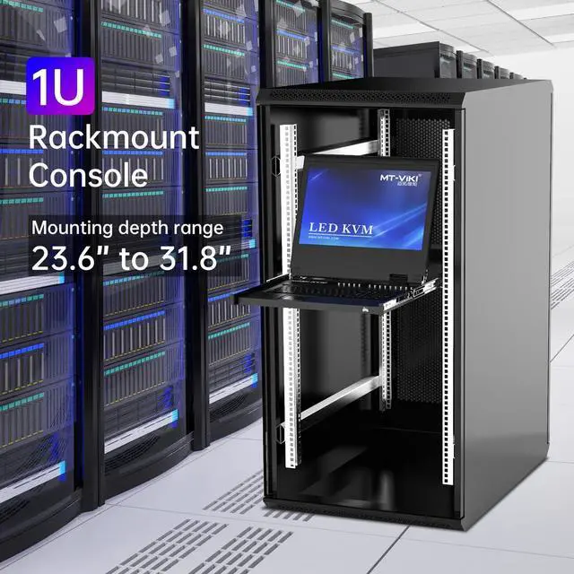 Alt view image 4 of 5 - MT-VIKI(r) Rack Mount KVM HDMI with 17.3'' LCD Monitor, 1080P Support OSD/Hotkey, Included 16 KVM Cables+Keyboard + Touchpad, Fit 1U 19'' Rack