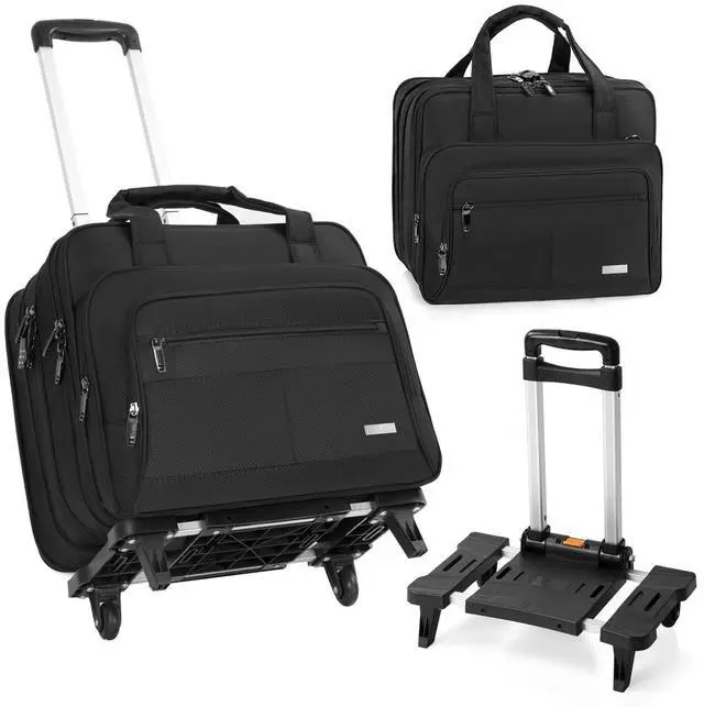 Main image of GMAK Rolling Laptop Bag for Women Men, Wheeled Briefcase with Removable Trolley, 16.5 Inch Laptop Bag Overnight Roller Case Computer Bags for Work/Business/Travel Carry On Bag with Wheels, Black