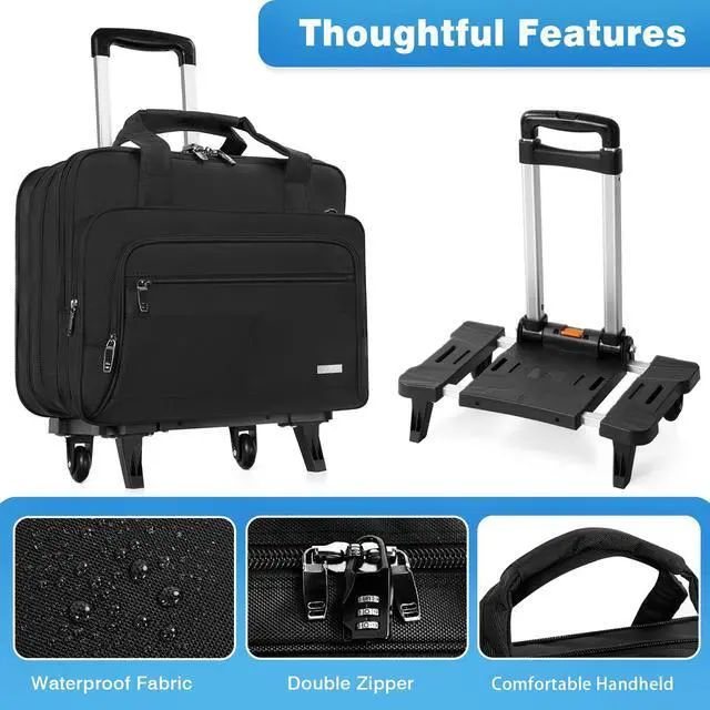 Alt view image 3 of 5 - GMAK Rolling Laptop Bag for Women Men, Wheeled Briefcase with Removable Trolley, 16.5 Inch Laptop Bag Overnight Roller Case Computer Bags for Work/Business/Travel Carry On Bag with Wheels, Black