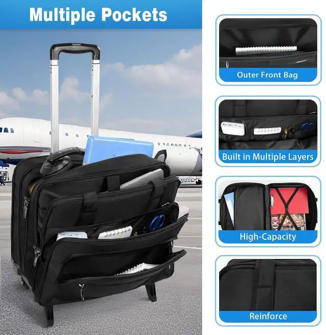 Alt view image 4 of 5 - GMAK Rolling Laptop Bag for Women Men, Wheeled Briefcase with Removable Trolley, 16.5 Inch Laptop Bag Overnight Roller Case Computer Bags for Work/Business/Travel Carry On Bag with Wheels, Black