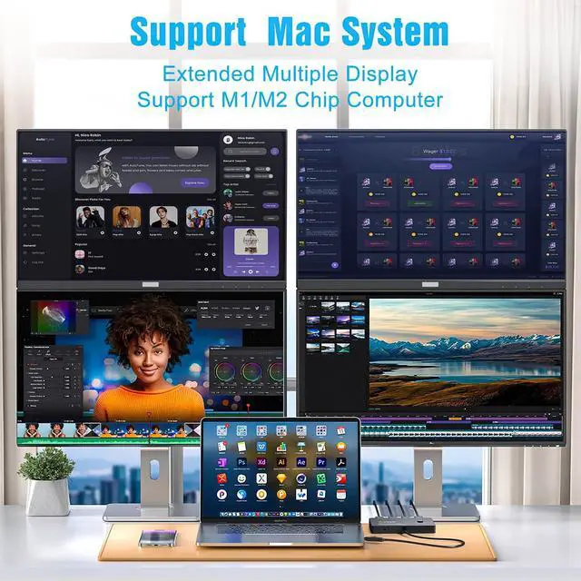 Alt view image 4 of 5 - KCEVE USB to 4 HDMI Adapter, Multi-Monitor Display 5 Separate Screens, Support Mirror/Extend Mode Compatible with Windows, M1/M2 Mac OS, with Black Screen Function