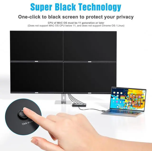 Alt view image 5 of 5 - KCEVE USB to 4 HDMI Adapter, Multi-Monitor Display 5 Separate Screens, Support Mirror/Extend Mode Compatible with Windows, M1/M2 Mac OS, with Black Screen Function