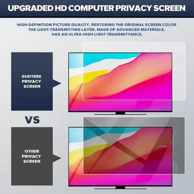 Alt view image 2 of 5 - GUDTEKE [2-Pack] HD Computer Privacy Screen 23.8 inch, Upgraded Computer Privacy Screen for 16:9 Widescreen Removable Anti Glare Computer Screen Cover and Blue Light UV-Blocking Screen Privacy Filter