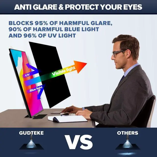 Alt view image 5 of 5 - GUDTEKE [2-Pack] HD Computer Privacy Screen 23.8 inch, Upgraded Computer Privacy Screen for 16:9 Widescreen Removable Anti Glare Computer Screen Cover and Blue Light UV-Blocking Screen Privacy Filter