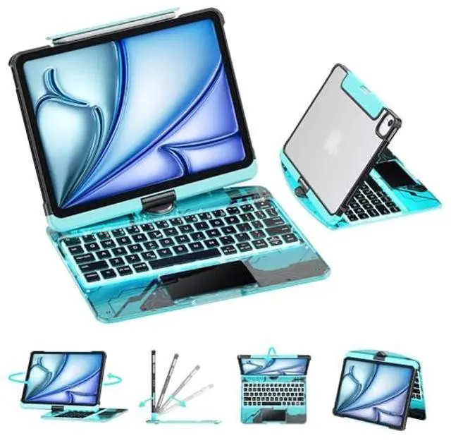 Main image of GUSGU Transparent Case with Wireless Keyboard for iPad Air 13-in.(M3/M2, 2025/2024), 7 Colors Backlight, Trackpad, 360degRotating Stand for iPad Pro 12.9-in (6/5/4/3 Gen), Tech Style