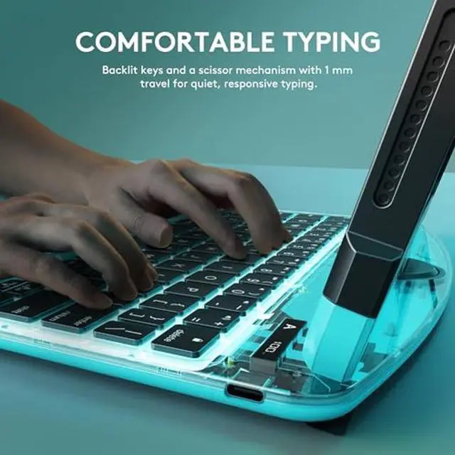 Alt view image 5 of 5 - GUSGU Transparent Case with Wireless Keyboard for iPad Air 13-in.(M3/M2, 2025/2024), 7 Colors Backlight, Trackpad, 360degRotating Stand for iPad Pro 12.9-in (6/5/4/3 Gen), Tech Style